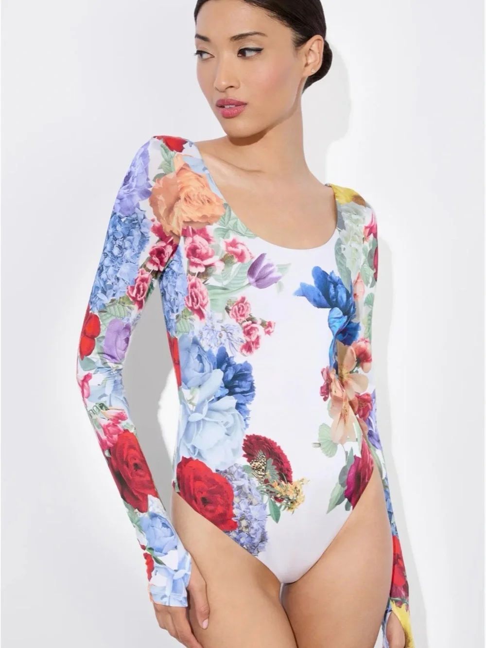 Alice + Olivia Floral Print Long Sleeve Bodysuit size M
